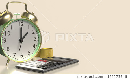 The Clock and calculator for Saving or Earn concept 3d Rendering. The Clock and calculator for Saving or Earn concept 3d Rendering. 131175746