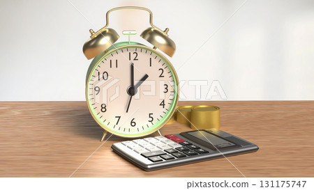 The Clock and calculator for Saving or Earn concept 3d Rendering. 131175747