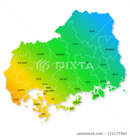 Hiroshima prefecture and municipalities map 131175984