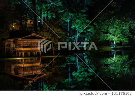 夢幻般的藍色映照在水面上，照亮了一個夢幻般的世界 131176102