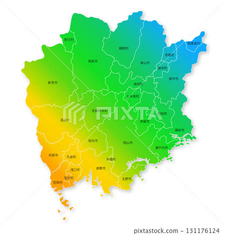 Okayama prefecture and municipalities map Okayama prefecture and municipalities map 131176124