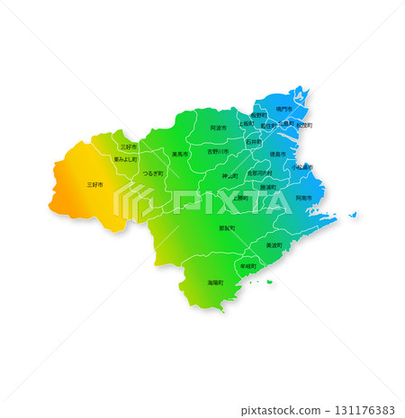 Tokushima prefecture and municipalities map 131176383