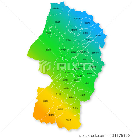 Yamagata prefecture and municipality map 131176390