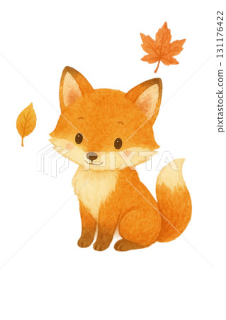 秋葉和狐狸水彩插畫素材可愛的動物角色PNG 131176422