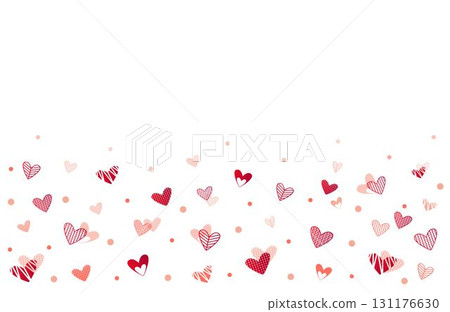 Background falling hearts below, red and pink decorative confetti with different patterns. The upper part is free and convenient for adding text 131176630