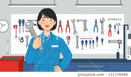 最美的笑容！扁平設計中的女性機械師 131176946