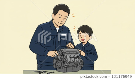 Great memories! Mechanic parents and children flat design 131176949