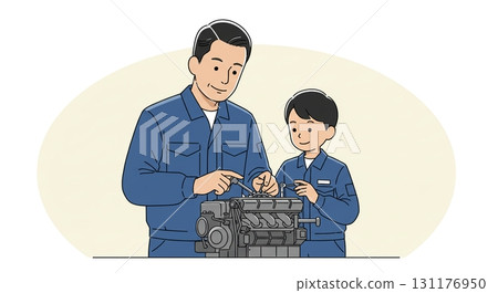 Best moment! Flat design mechanic parents and children 131176950