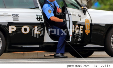 Patrol car and police officer Patrol car and police officer 131177113