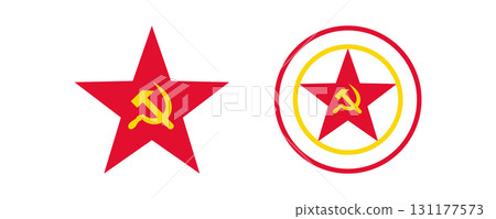 Communist Symbols Red Star and Hammer & Sickle. 131177573