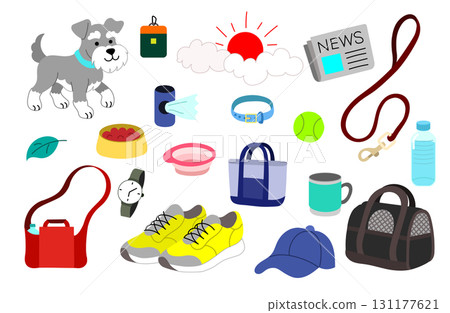 狗狗早晨散步物品集插圖 狗狗早晨散步物品集插圖 131177621