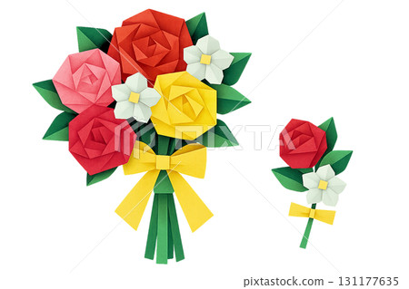 婚禮花束和胸花摺紙插圖 131177635