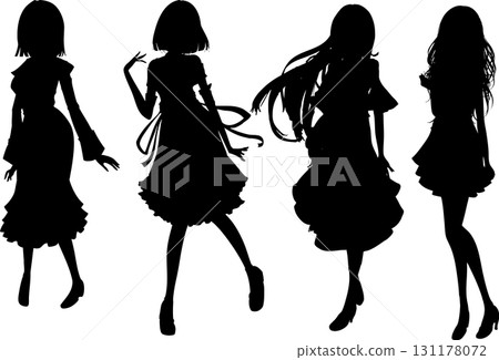 可愛的女孩剪影插畫素材 131178072