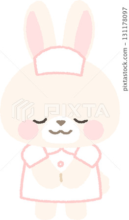 White rabbit nurse bowing in gratitude (no main lines) 131178097