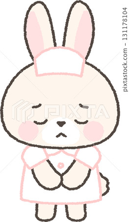 White rabbit nurse bowing in apology 131178104