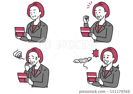 一位穿著西裝的中年婦女正在看她的存摺 一位穿著西裝的中年婦女正在看她的存摺 131178568