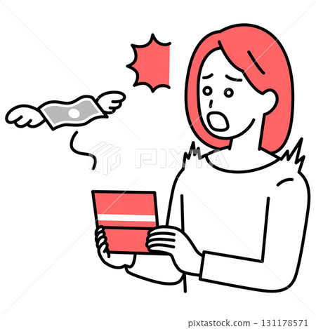 A young woman is shocked by her declining bank balance 131178571