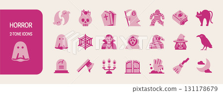 Horror Icon Set [Two-tone] Halloween Monsters and Items 131178679