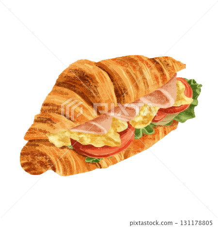 Watercolor croissant sandwich 131178805
