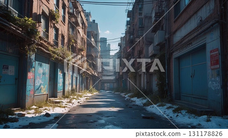 Game background: A snowy backstreet scene in a modern European city 131178826