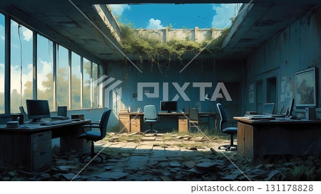 Game background: An abandoned office scene after the extinction of humanity due to global environmental changes 131178828