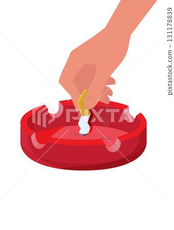 Hand extinguishing a Cigarette butt in ashtray stock illustration 131178839