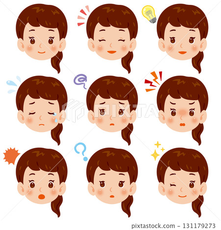 Illustration set of women with various emotions - face only Illustration set of women with various emotions - face only 131179273