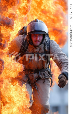 Firefighter heroism: brave rescuer, life saver, flame combat, life risk, emergency responder, courageous figure, burning building, rescue operation, saving lives, fearless worker, disaster hero Firefighter heroism: brave rescuer, life saver, flame combat, life risk, emergency responder, courageous figure, burning building, rescue operation, saving lives, fearless worker, disaster hero 131179685