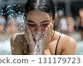 Hot summer: sunny weather, warm breeze, stuffy feeling, intense heat, bright light, sweltering sun, high warmth, blazing afternoon, humid air, scorching season 131179723