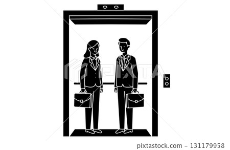 乘坐電梯的男性和女性商務人士的圖標插圖 131179958