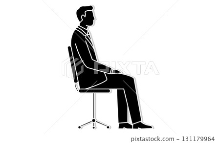Illustration icon of a man in a suit sitting on a chair 131179964