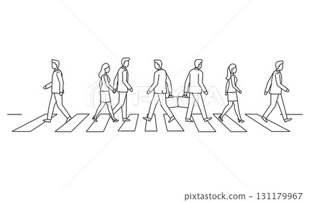Line drawing illustration icon of business people crossing the crosswalk 131179967
