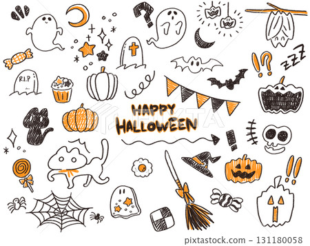 Doodle style Halloween illustration set 131180058
