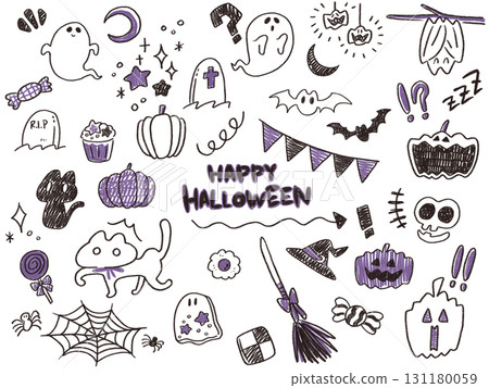 Doodle style Halloween illustration set 131180059