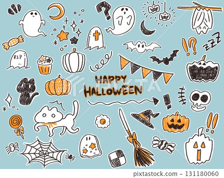 Doodle style Halloween illustration set 131180060