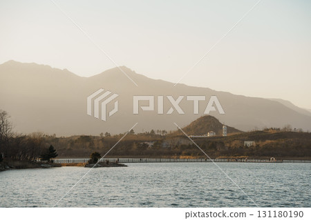 Golden Sunset and Mountains at Yeongrang Lake, Sokcho, South Korea Golden Sunset and Mountains at Yeongrang Lake, Sokcho, South Korea 131180190