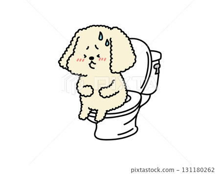 A dog with a stomach ache stays in the toilet 131180262