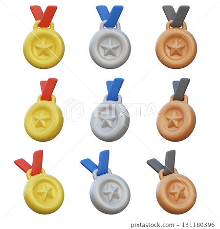Gold, Silver, Bronze Medal 3 Types 3D Icon 131180396