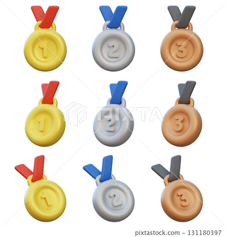 Gold, Silver, Bronze Medal 3 Types 3D Icon 131180397