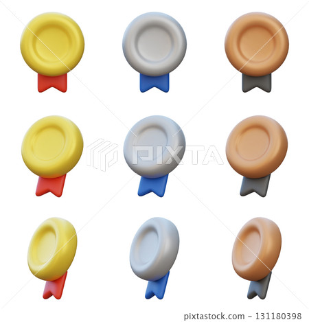 Gold, Silver, Bronze Medal 3 Types 3D Icon 131180398
