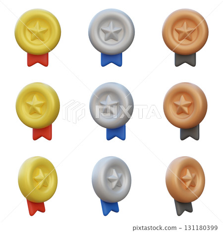 Gold, Silver, Bronze Medal 3 Types 3D Icon 131180399