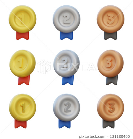 Gold, Silver, Bronze Medal 3 Types 3D Icon 131180400