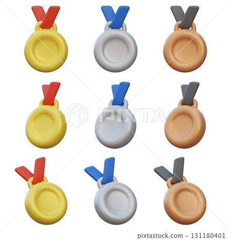 Gold, Silver, Bronze Medal 3 Types 3D Icon 131180401