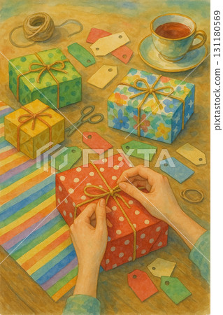 手工包裝紙畫｜彩色包裝紙與節慶圖案 131180569