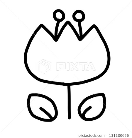 Hand-drawn line drawing of a cute tulip 131180656