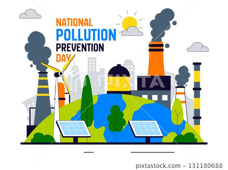 National Pollution Prevention Day Vector Illustration for Awareness Campaign, Featuring Factory Emissions, Forest Damage, and Vehicle Pollution Issues 131180688