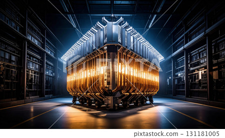 Close Up of AI Heat Sink with Glowing Lines. AI themed Background. Generated Image 131181005