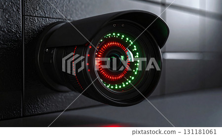 AI Surveillance Concept with Glowing Sensor Eye. AI themed Background. Generated Image 131181061