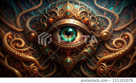 AI Surveillance Concept with Glowing Sensor Eye. AI themed Background. Generated Image 131181079