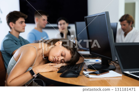 Exhausted students find solace in sleep 131181471